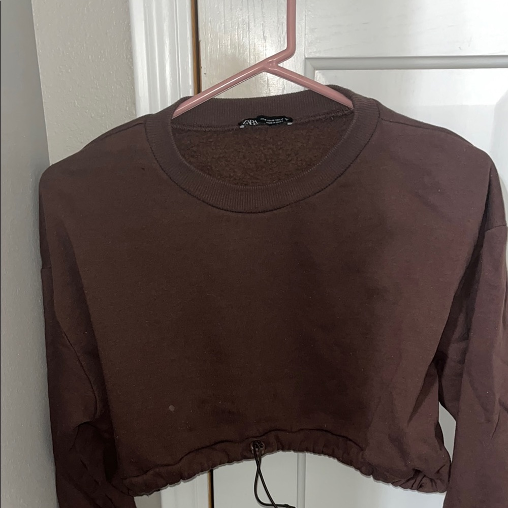 Zara Brown Cropped Relaxed Sweatshirt